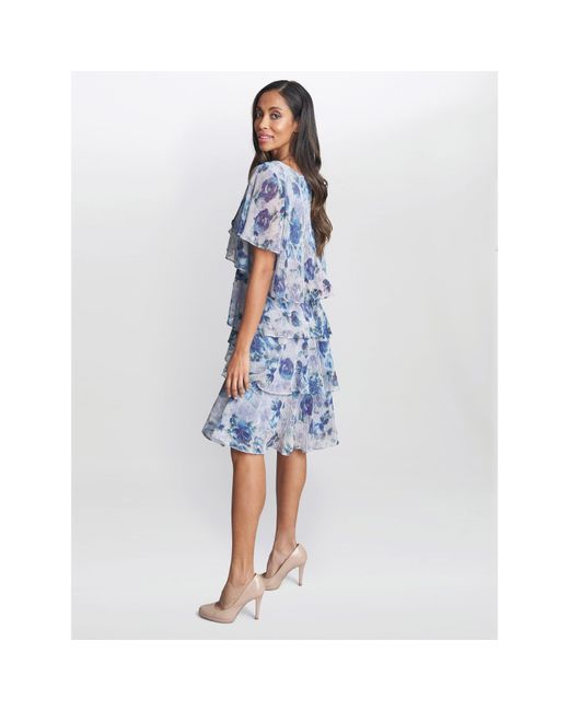 Gina Bacconi Blue Bridget Printed Tiered Dress With Trim