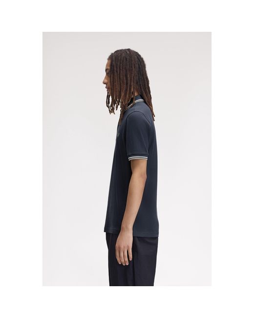 Fred Perry Blue Short Sleeve Twin Tipped Polo Shirt for men