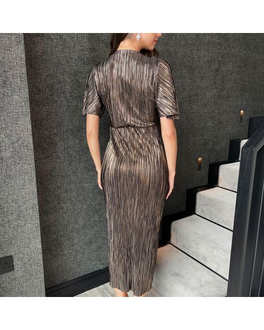 AX Paris Gray Plisse Buckle Detail Wrap Midi Dress