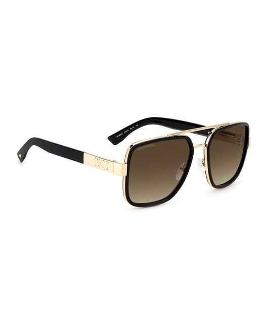 DSquared² Black Double Bridge Square Aviator Sunglasses for men