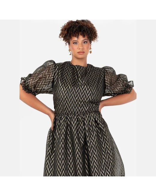 Lovedrobe Black Metallic Zig-Zag Tie-Back Midi Dress
