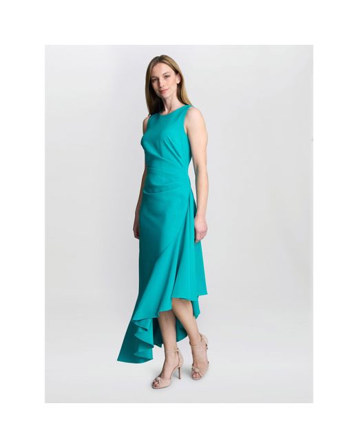 Gina Bacconi Blue Paige Asymmetric Frill Hem Dress
