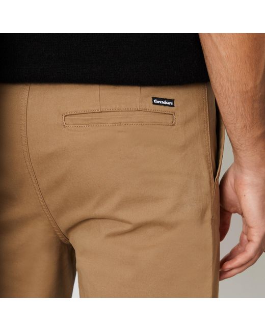 Threadbare Brown Cotton Straight Leg Pleated Chino Trousers With St for men
