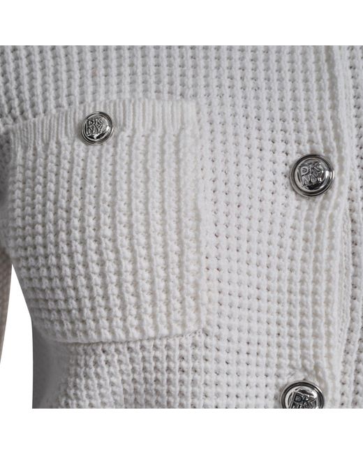 DKNY Gray Jeans Tuck Stitch Crew Neck Cardigan W/ Regal Buttons
