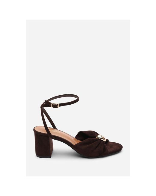 Where's That From Black Bluebird Block Heel Ruched Buckle Suede