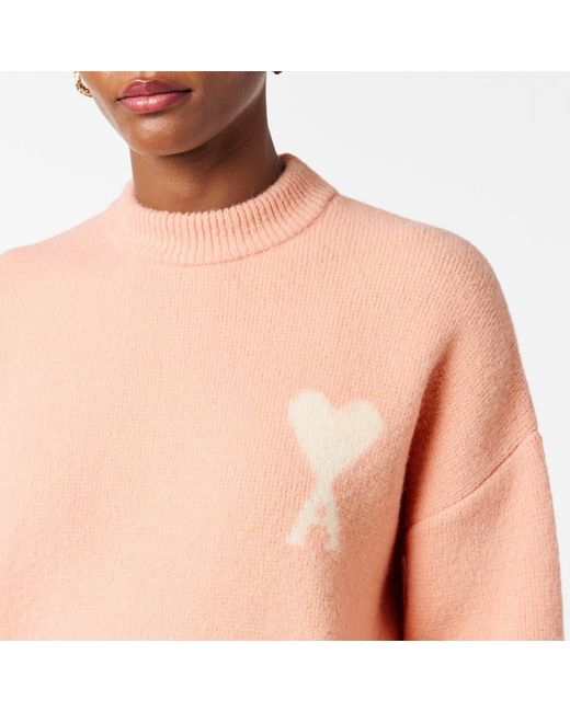AMI Pink Nuage Soft Knit Relaxed Fit Crew Neck Jumper