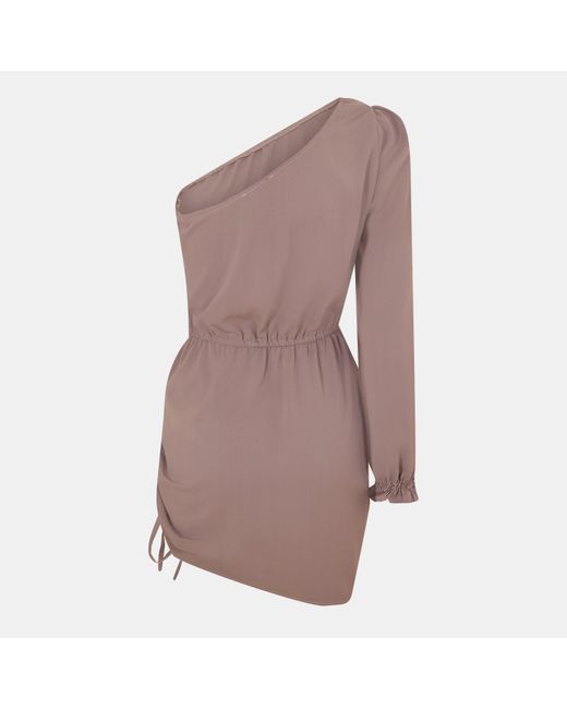 AX Paris Brown Mushroom One Sleeve Ruched Side Mini Dress