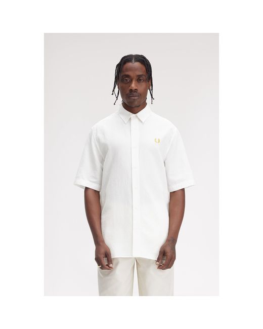Fred Perry White Seersucker Short Sleeve Shirt for men