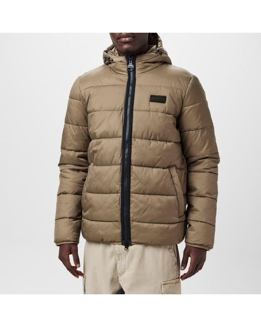 Barbour Natural Bobber Quilted Fixed Hood Short Puffer Jacket for men