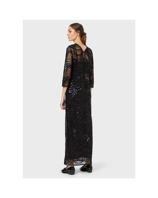 Emporio Armani Black Lace Textured Maxi Dress