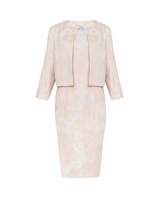 Gina Bacconi White Lily Jacquard Shift Dress And Bolero