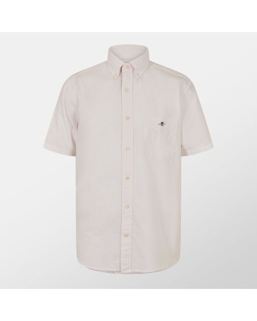 Gant White Regular Fit Striped Classic Oxford Short Sleeve Shirt for men