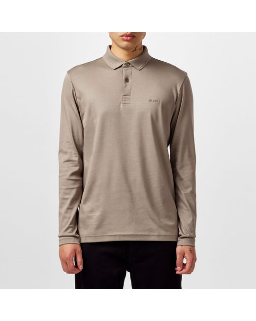 Boss Gray Pirol Long-Sleeve Polo Shirt, Timeless Design for men