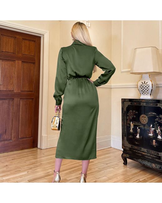 AX Paris Green Wrap Satin Shirt Midi Dress