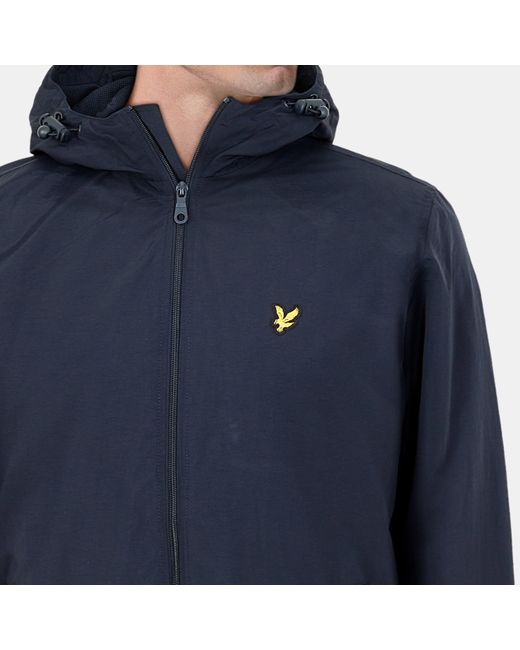Lyle & Scott Blue Zip Through Cotton Wind Resistant Long Sleeve Hooded Rain Anorak for men
