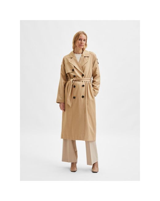 SELECTED Metallic Bern Water Resistant Cotton Long Sleeve Trench Coat