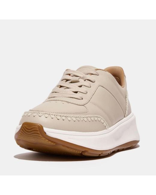 Fitflop White F-Mode Crochet-Stitch Leather Flatform Trainers