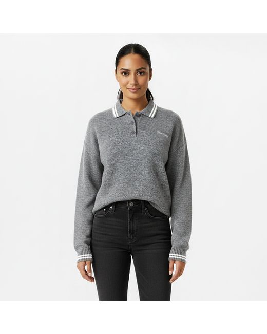 Jack Wills Gray Knitted Long Sleeve Polo Shirt