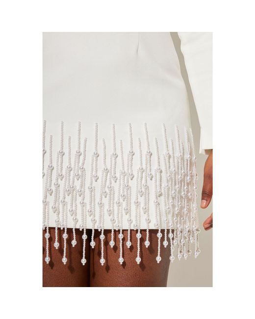 Odd Muse White Pearl Sleeved Mini Dress