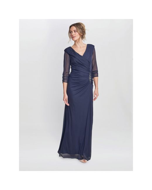 Gina Bacconi Blue Georgina Maxi Portrait Collar Dress