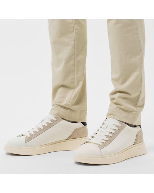 Boss White Bulton Platform Leather Trainers for men