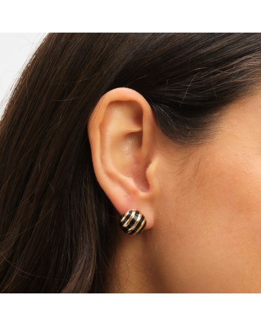 Jon Richard Metallic Plated And Jet Enamel Stripe Dome Earrings