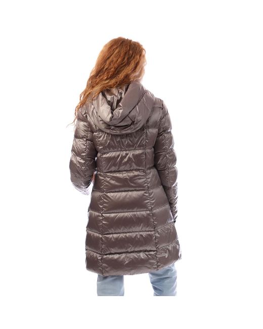 DKNY Brown Zip Front Down Filled Long Puffer Jacket