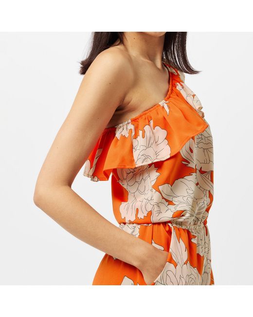 AX Paris Orange Blood Floral Print One Shoulder Jumpsuit