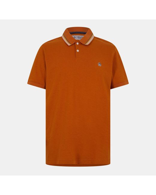 Original Penguin Brown Stripe Collar Short-Sleeve Polo Shirt for men