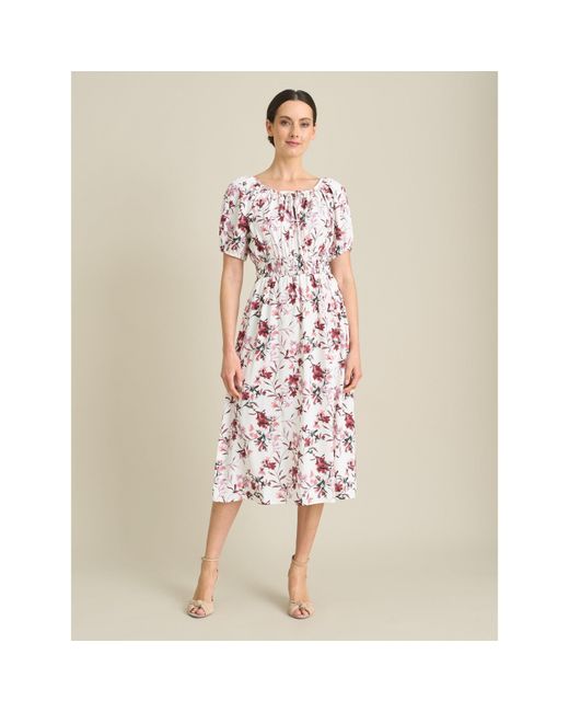 Gina Bacconi Natural Perrie Smock Waist Floral Print Dress