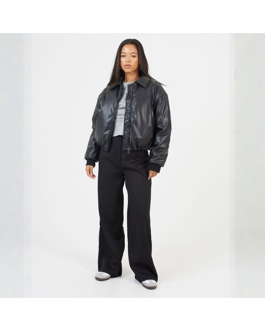 Brave Soul Black Bs Oversized Faux Leather Bomber Jacket With Collar