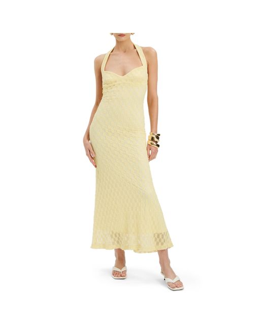 Bardot Metallic Mariko Halter Neck Cotton Fitted Midi Dress