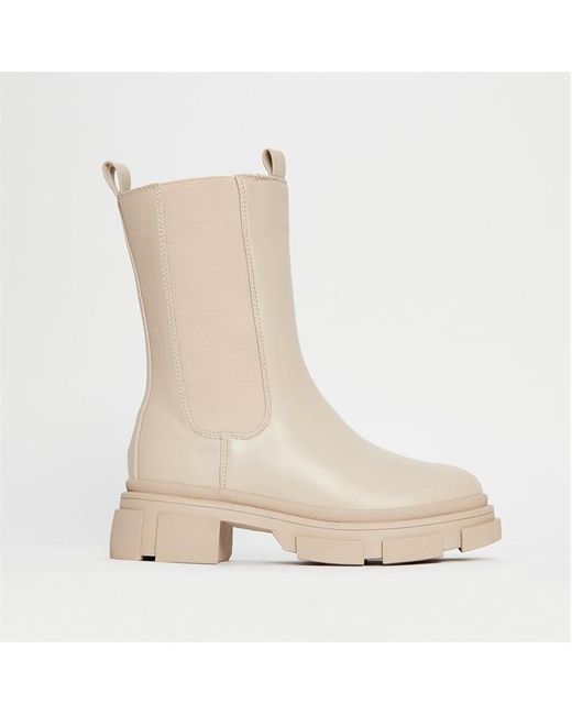 Missguided Natural Faux Leather Chunky Ankle Boots