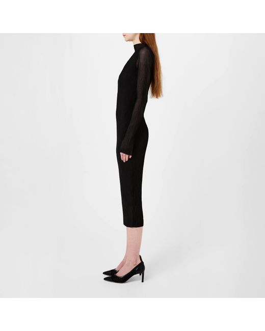 Boss Black Eviba Mesh Long Sleeve Funnel Neck Bodycon Dress