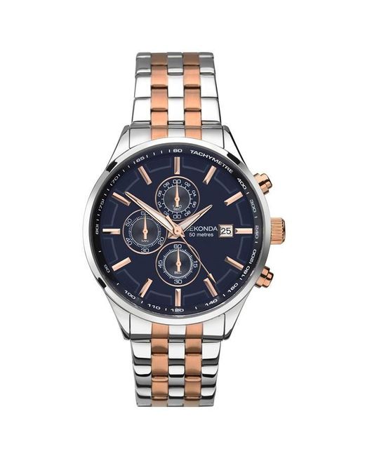 Sekonda Blue 44mm Two Tone Watch Round Case Navy Dial for men