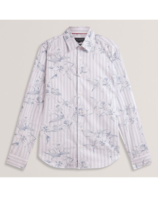 Ted Baker White Long Sleeve Patterned Shirt for men