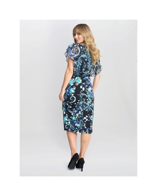 Gina Bacconi Blue Lisa-Marie Printed Chiffon Blouson Dress