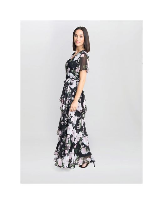 Gina Bacconi White Sally Printed Maxi Tiered Dress