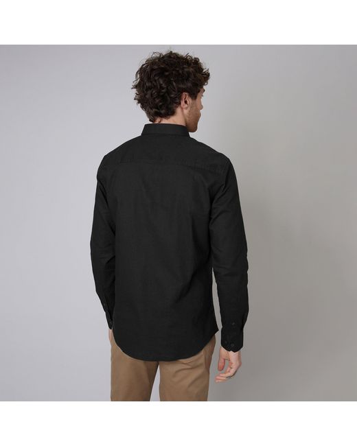Threadbare Black Linen Blend Long Sleeve Shirt for men