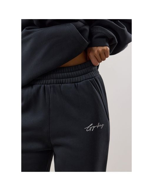 Gym King Blue Reset High Waisted Cotton Open Hem Joggers