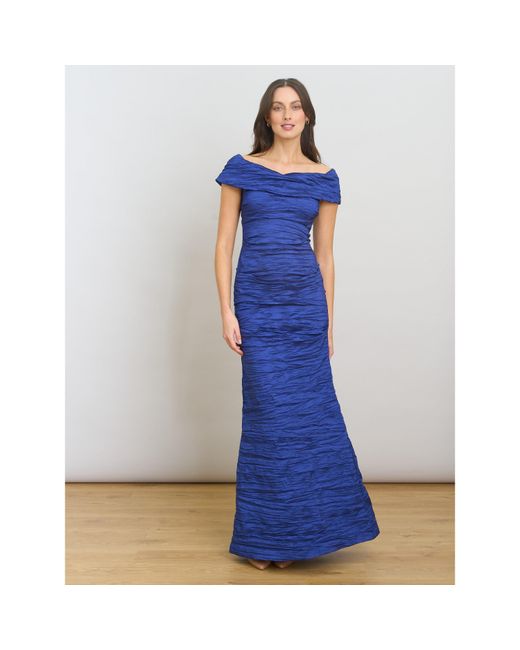 Gina Bacconi Blue Sidney Off-Shoulder Maxi Dress