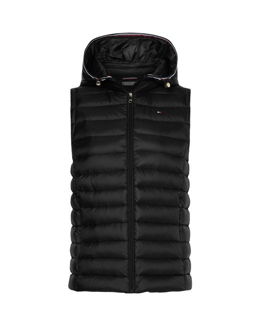 Tommy Hilfiger Black Heritage Low Down Duck Down Detachable Hood Sleeveless Short Puffer Jacket