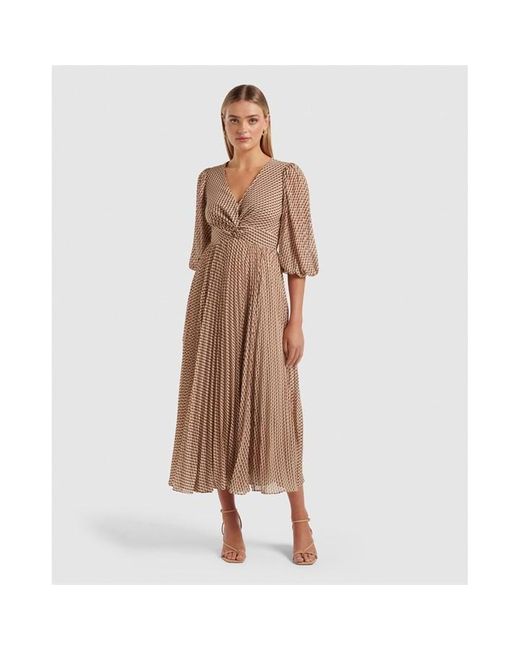 Forever New Brown Viviana Twist Front Pleated Midi Dress