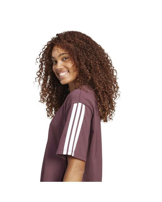 Adidas Purple Essentials 3 Stripe T-Shirt