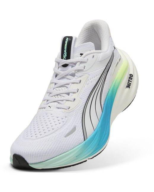PUMA White Magnify Nitro 3 Running Shoes