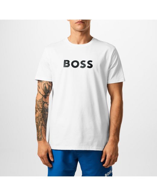 Boss White Bodywear Short Sleeve T-Shirt With Logo Print Detail for men
