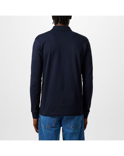 Boss Blue Passerby Premium Cotton Long Sleeve Polo Shirt With Logo Detail for men
