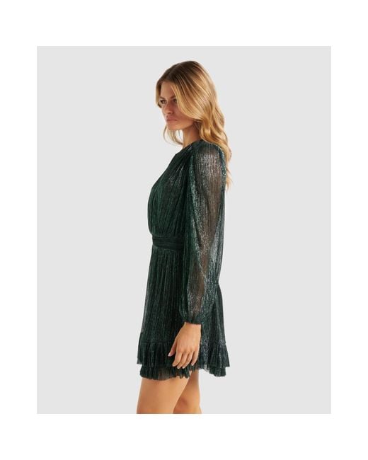 Forever New Green Goldie Long Sleeve Plisse Mini Dress