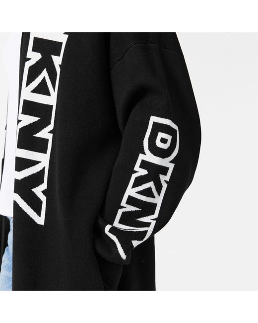DKNY Black Exploded Textured Knit Relaxed Fit Cardigan