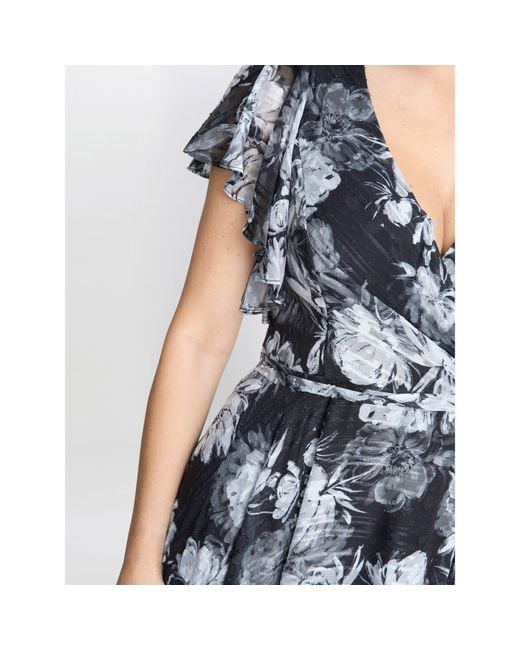 Gina Bacconi Blue Jude High-Low Floral Print Dress